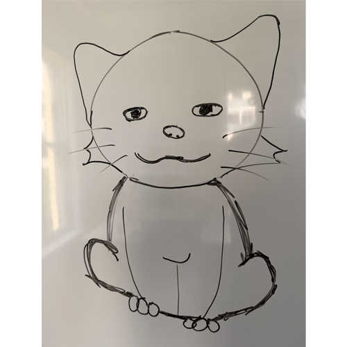 Whiteboard pen drawing. This cat looks very chilled. Just wants to lie in the sun, honestly.